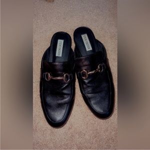 Steve Madden Women’s Kandi Slip on Black Loafers with Gold Buckle